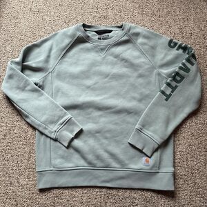 Carhartt Women’s Large Relaxed Fit Pullover Textured Spellout Sage Green